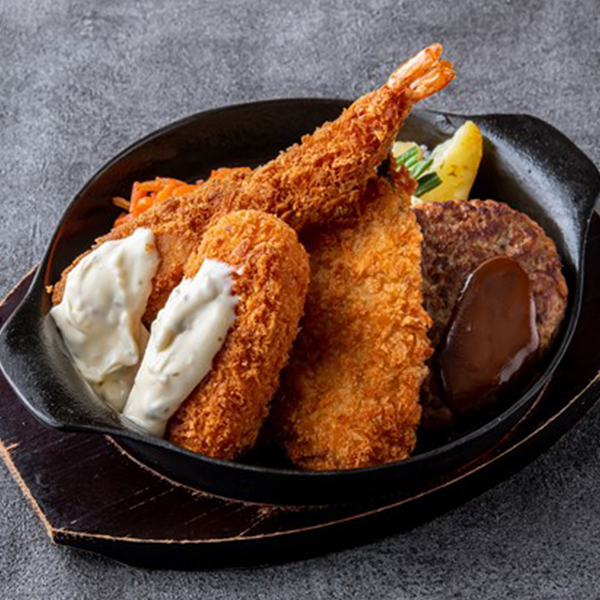 ハンバーグ&3種類魚介フライ